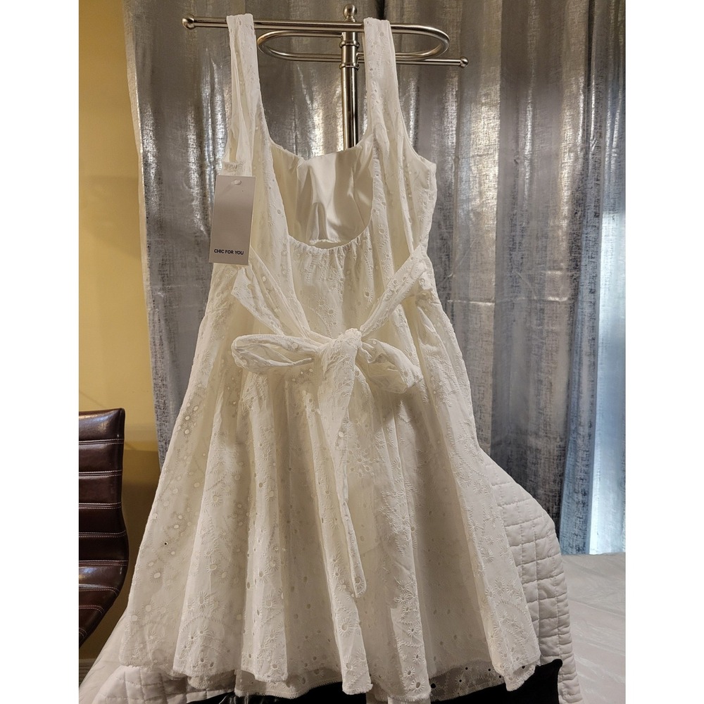 NWT Chic 4 U Italy Made White Babydoll Eyelet Dress Cottagecore Fairy‎ Western